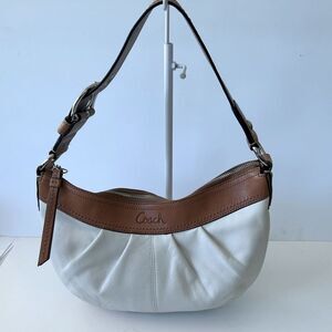 Coach Soho Pleated Pebbled F13730 Leather Hobo Bag Winter White & Tan